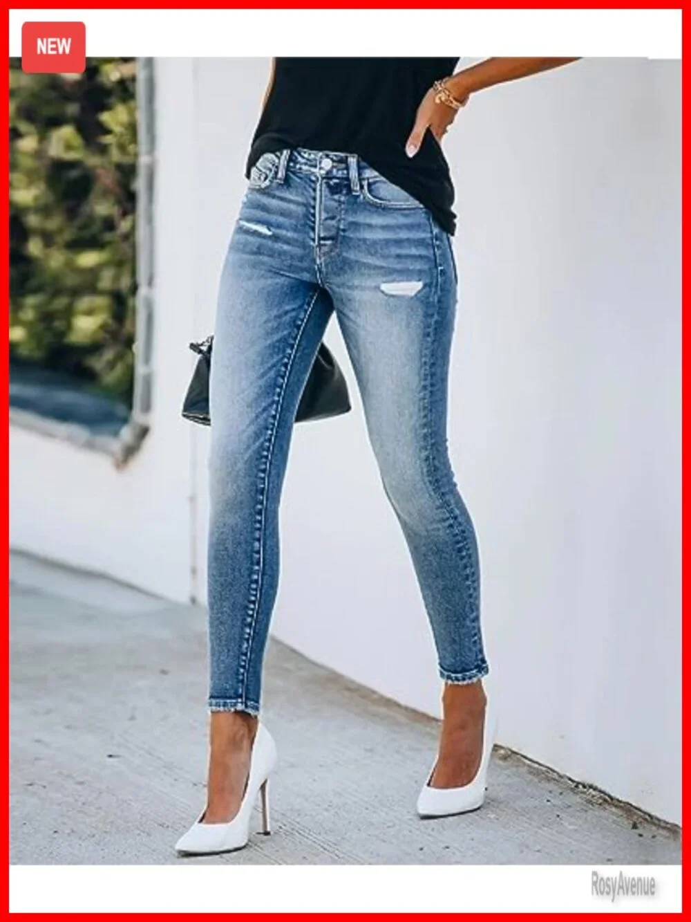 Mid Rise Skinny Jeans Ripped Distressed Stretchy Denim Pants